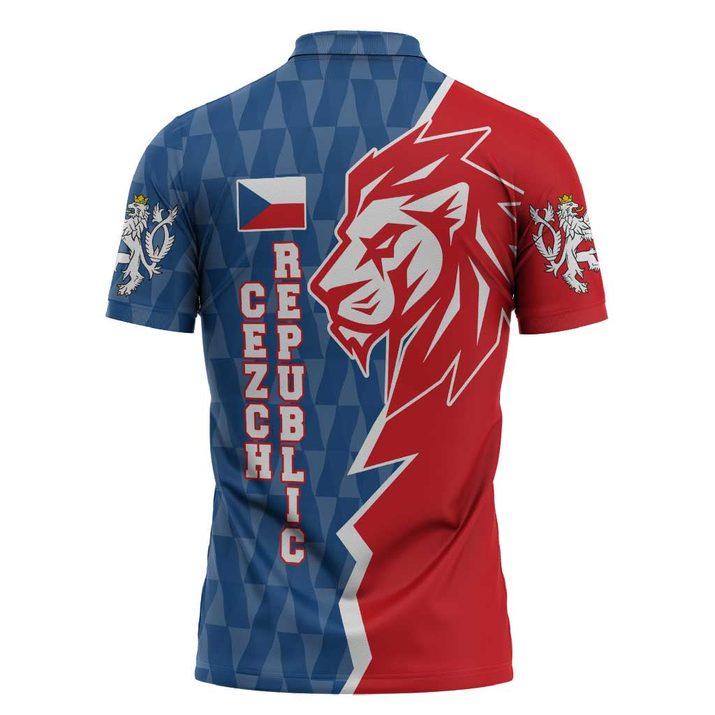 Czech Republic Zipper Polo Shirt with Red Blue Modern Lion Design and Geometric Flag - Wonder Print Shop