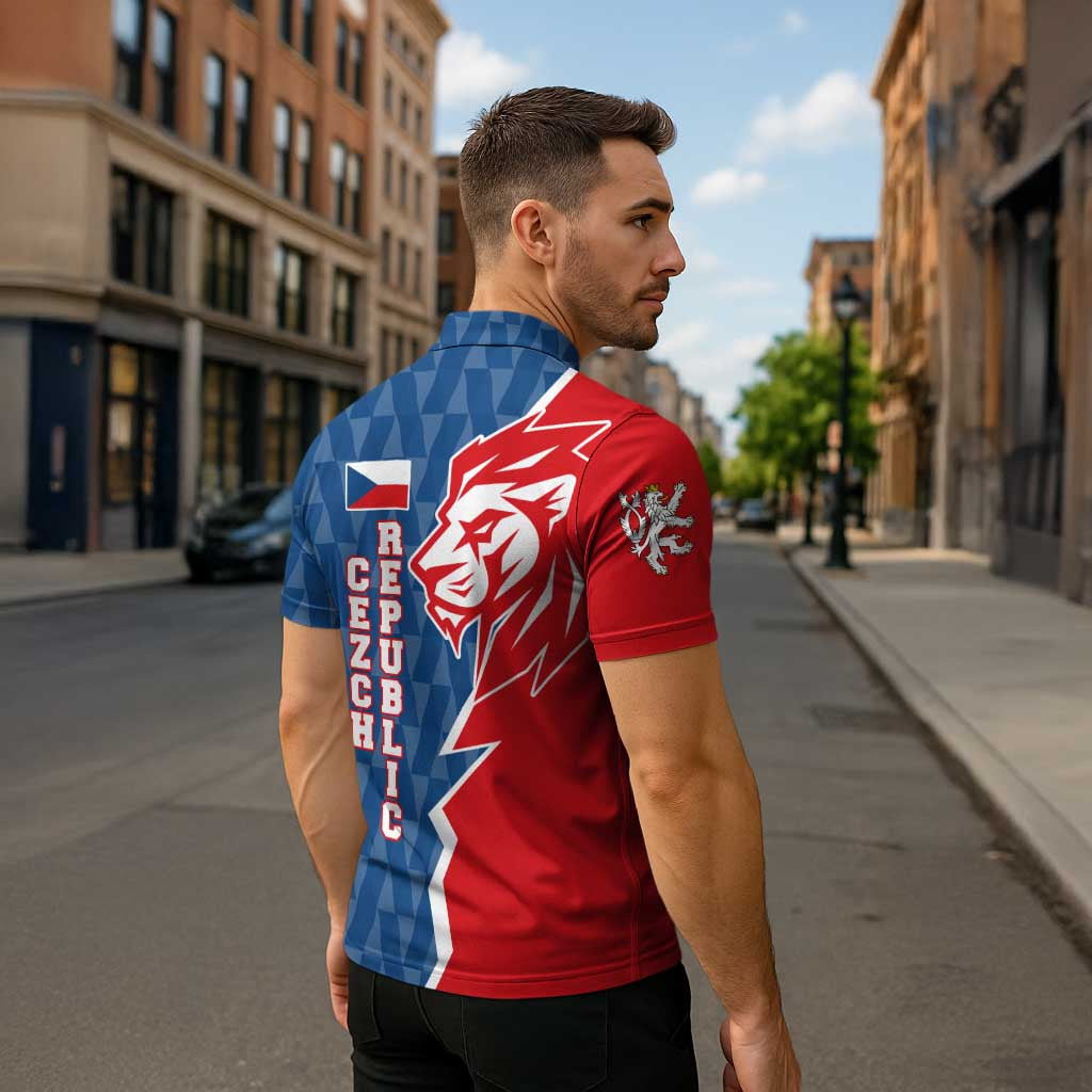 Czech Republic Zipper Polo Shirt with Red Blue Modern Lion Design and Geometric Flag - Wonder Print Shop
