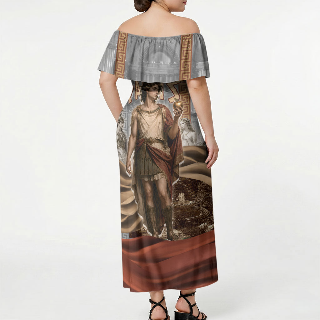 Judgement of Paris Off Shoulder Maxi Dress Ancient Greek Mythology Classical Painting