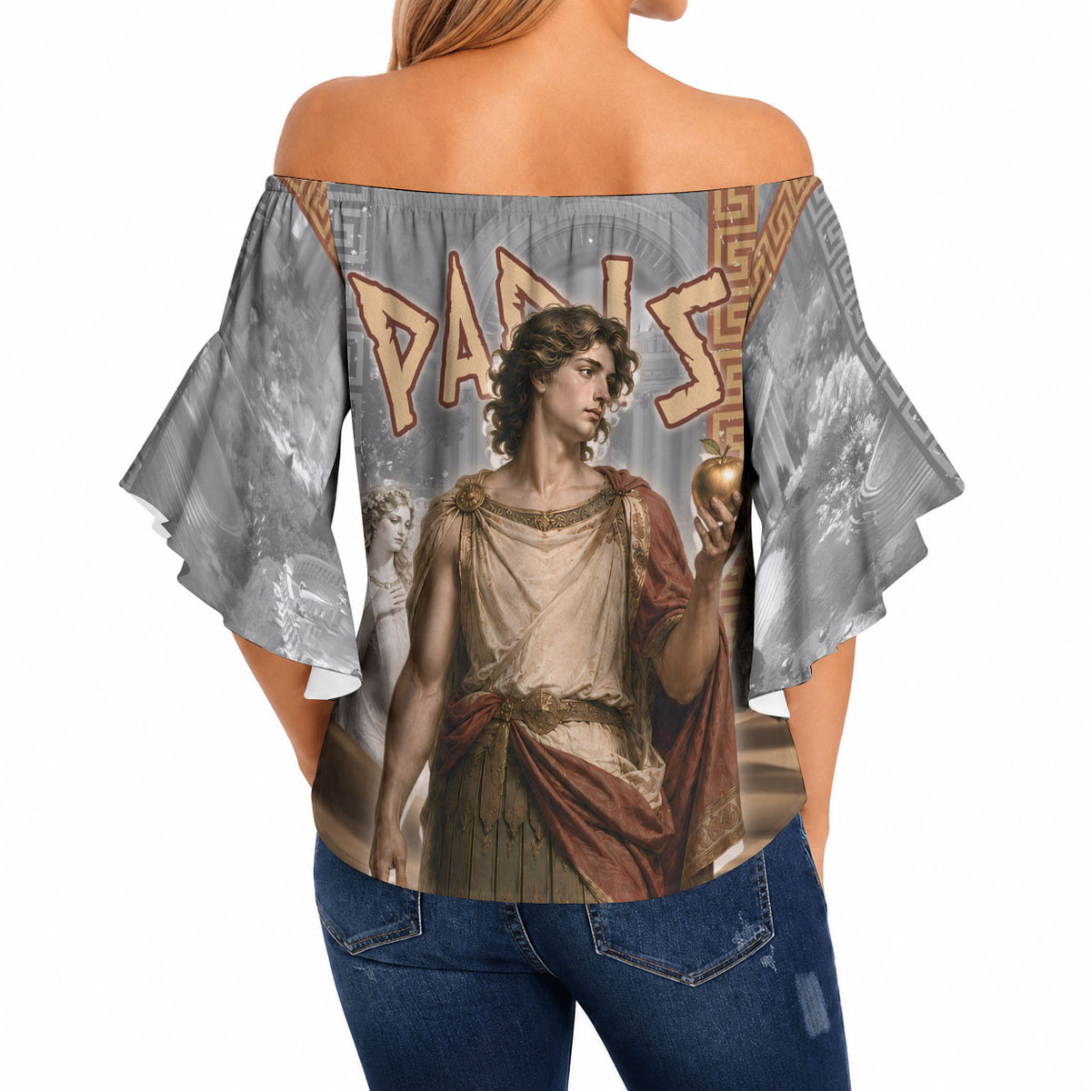 Judgement of Paris Off Shoulder Wrap Waist Top Ancient Greek Mythology Classical Painting