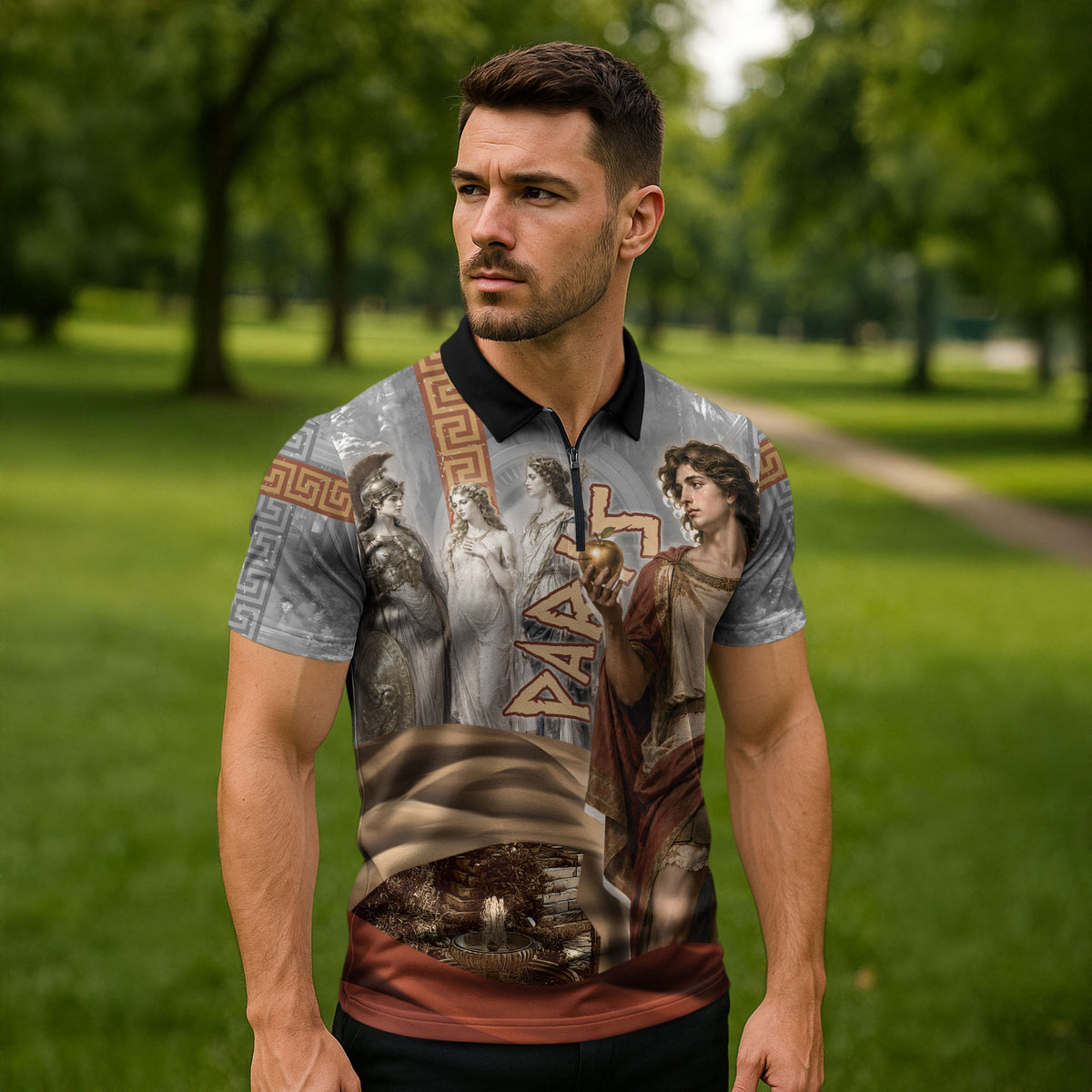 Judgement of Paris Zipper Polo Shirt Ancient Greek Mythology Classical Painting