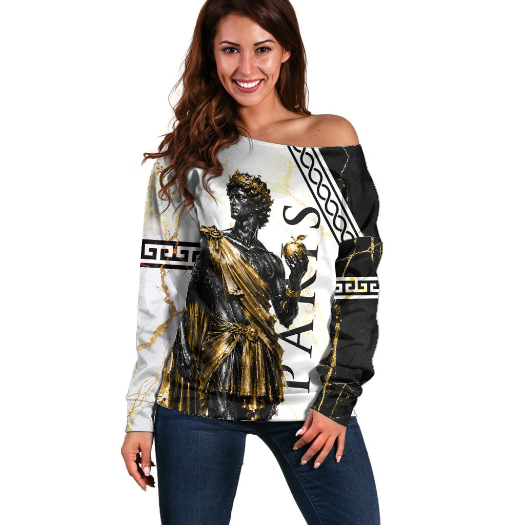 Paris Of Troy Off Shoulder Sweater Golden Apple Ancient Greek Mythology