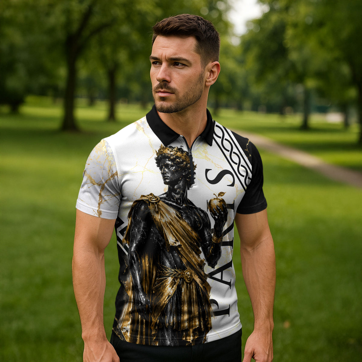 Paris Of Troy Zipper Polo Shirt Golden Apple Ancient Greek Mythology