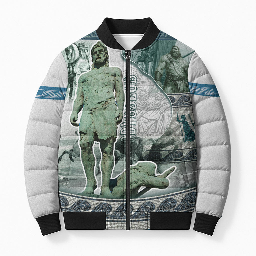 Odysseus King Of Ithaca Bomber Puffer Jacket Ancient Greek Statue Mosaic Classic Mythology Art