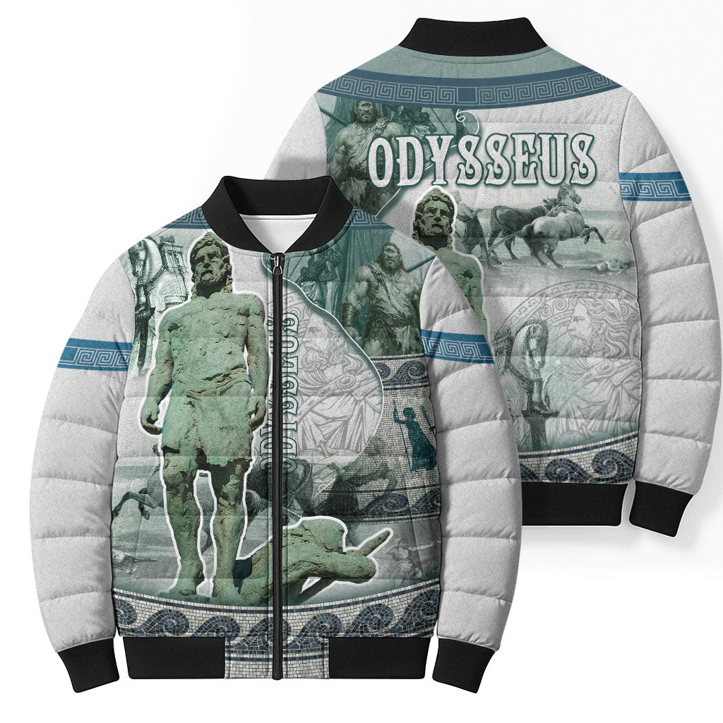 Odysseus King Of Ithaca Bomber Puffer Jacket Ancient Greek Statue Mosaic Classic Mythology Art