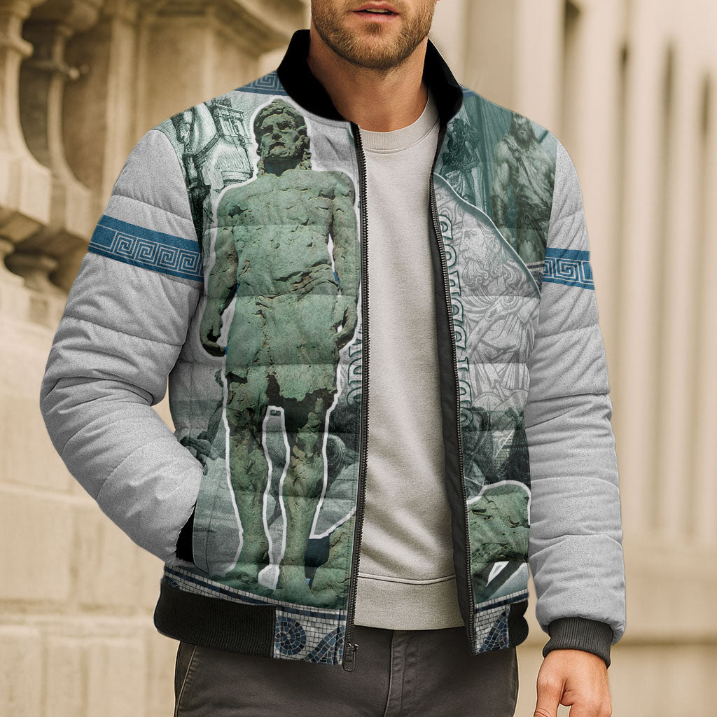 Odysseus King Of Ithaca Bomber Puffer Jacket Ancient Greek Statue Mosaic Classic Mythology Art