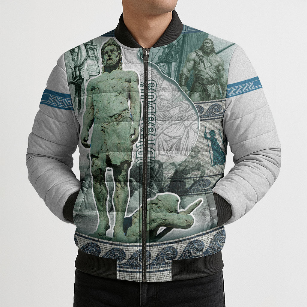 Odysseus King Of Ithaca Bomber Puffer Jacket Ancient Greek Statue Mosaic Classic Mythology Art