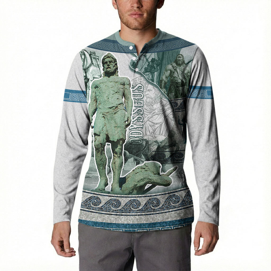 Odysseus King Of Ithaca Button Sweatshirt Ancient Greek Statue Mosaic Classic Mythology Art
