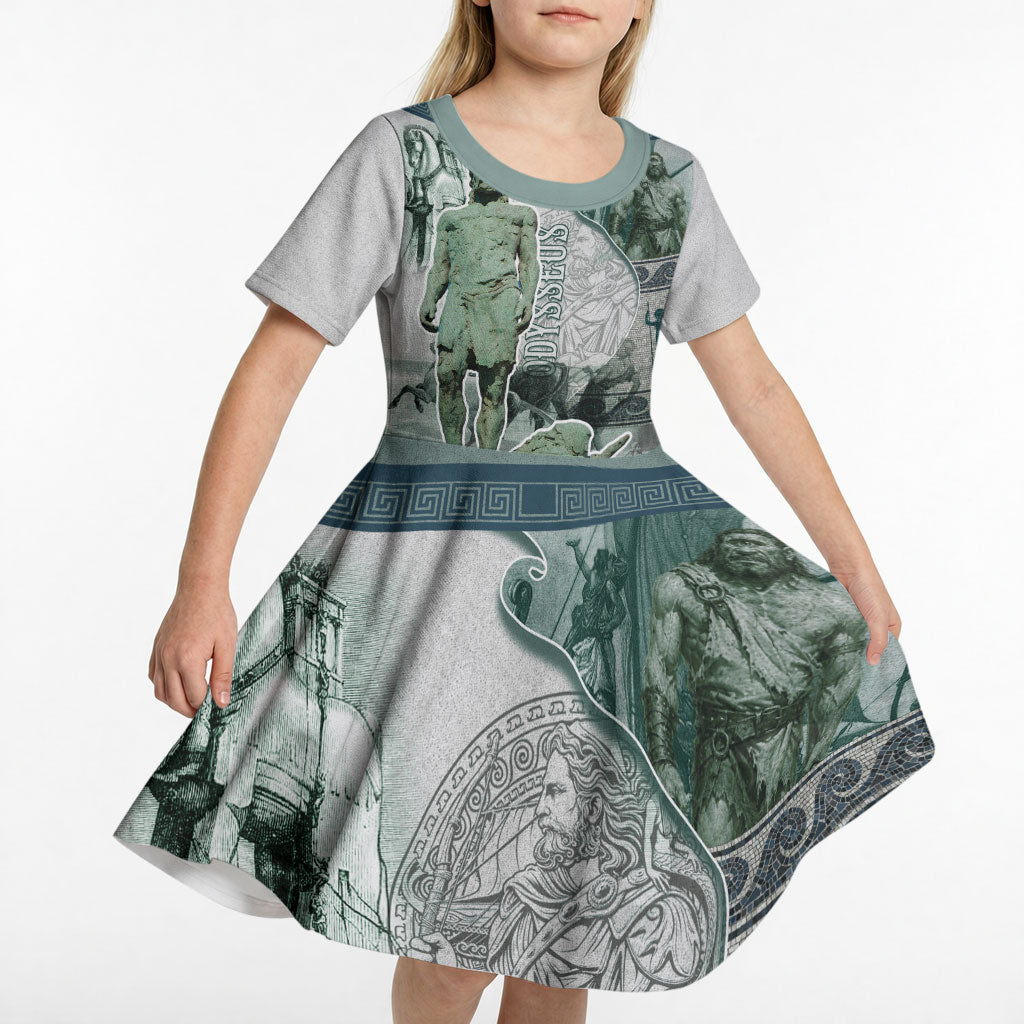Odysseus King Of Ithaca Kid Short Sleeve Dress Ancient Greek Statue Mosaic Classic Mythology Art