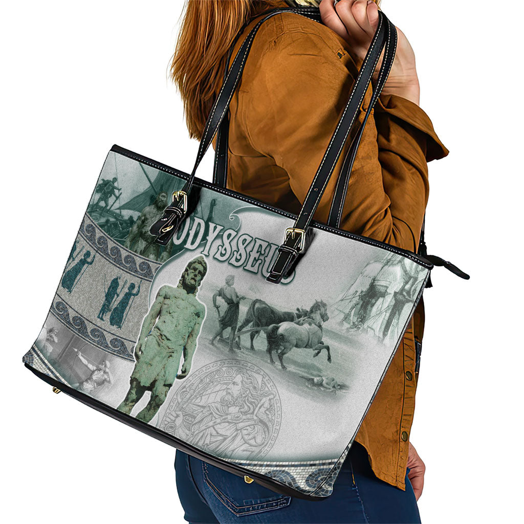 Odysseus King Of Ithaca Leather Tote Bag Ancient Greek Statue Mosaic Classic Mythology Art