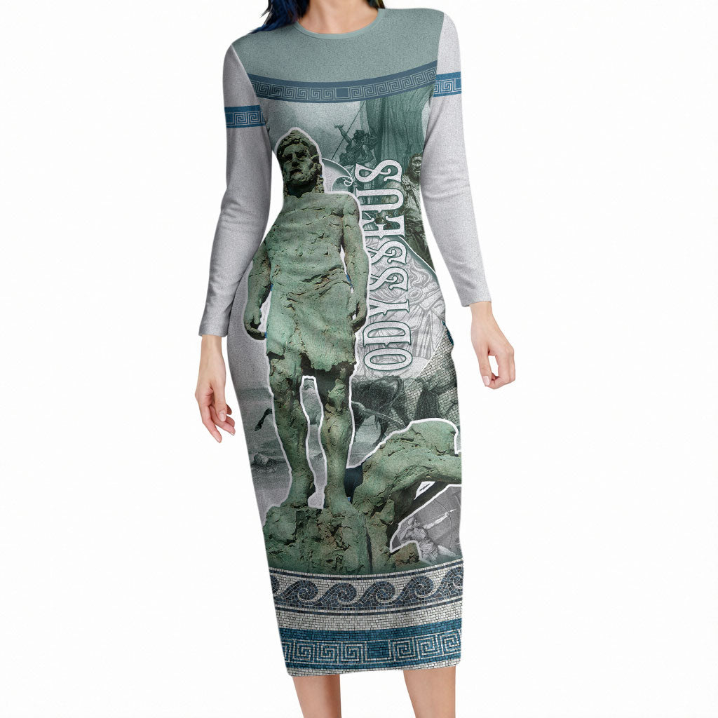 Odysseus King Of Ithaca Long Sleeve Bodycon Dress Ancient Greek Statue Mosaic Classic Mythology Art