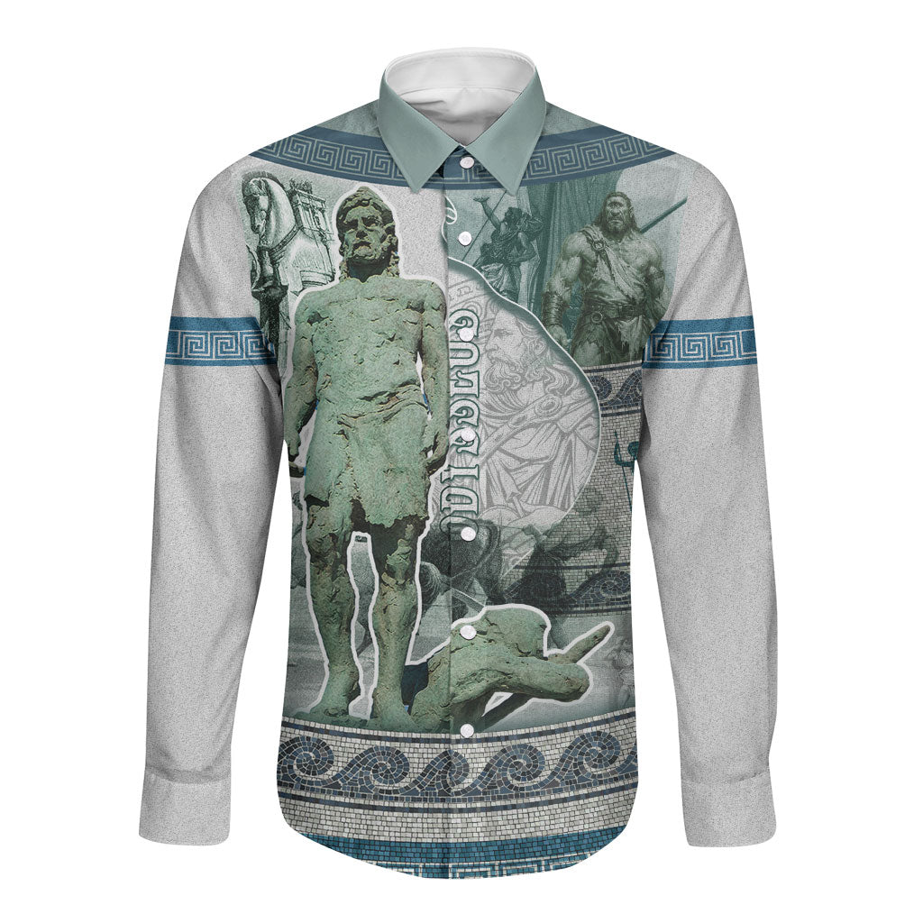 Odysseus King Of Ithaca Long Sleeve Button Shirt Ancient Greek Statue Mosaic Classic Mythology Art