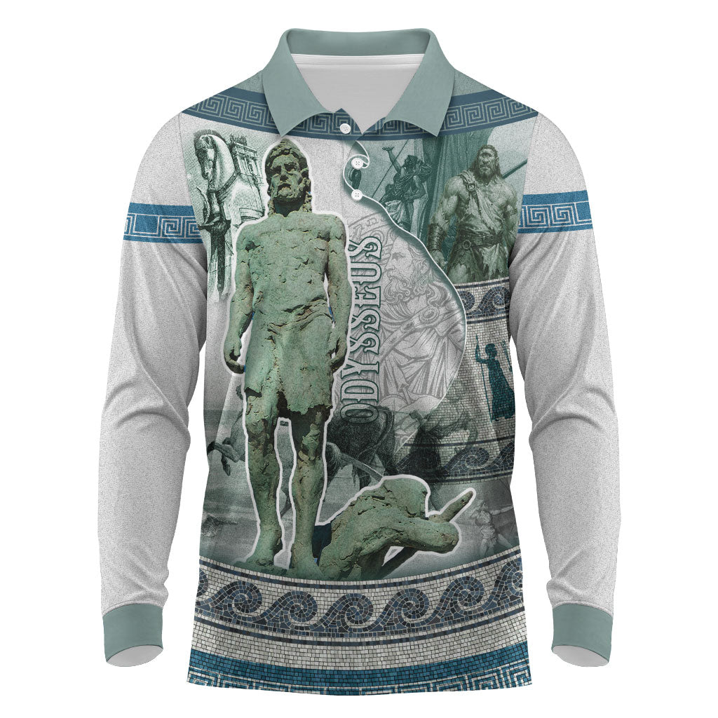 Odysseus King Of Ithaca Long Sleeve Polo Shirt Ancient Greek Statue Mosaic Classic Mythology Art