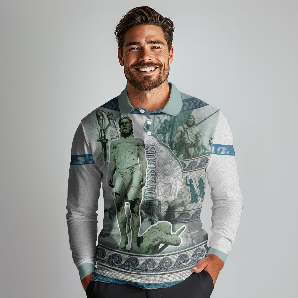Odysseus King Of Ithaca Long Sleeve Polo Shirt Ancient Greek Statue Mosaic Classic Mythology Art