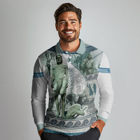 Odysseus King Of Ithaca Long Sleeve Polo Shirt Ancient Greek Statue Mosaic Classic Mythology Art