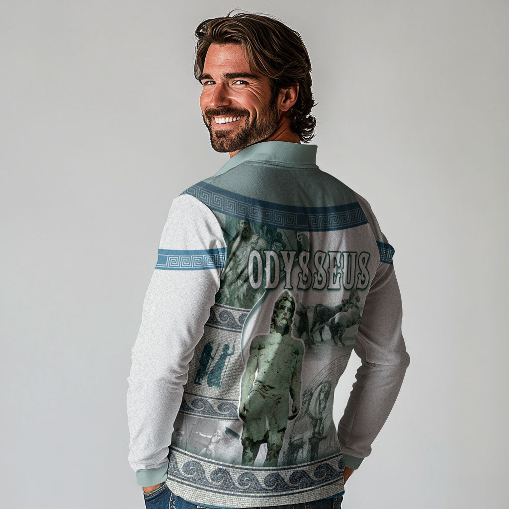 Odysseus King Of Ithaca Long Sleeve Polo Shirt Ancient Greek Statue Mosaic Classic Mythology Art