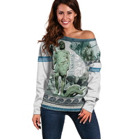 Odysseus King Of Ithaca Off Shoulder Sweater Ancient Greek Statue Mosaic Classic Mythology Art