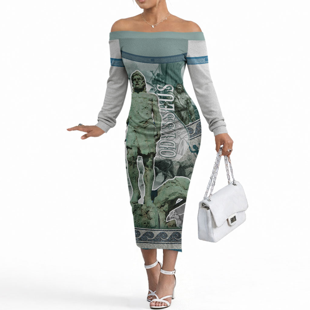 Odysseus King Of Ithaca Off The Shoulder Long Sleeve Dress Ancient Greek Statue Mosaic Classic Mythology Art