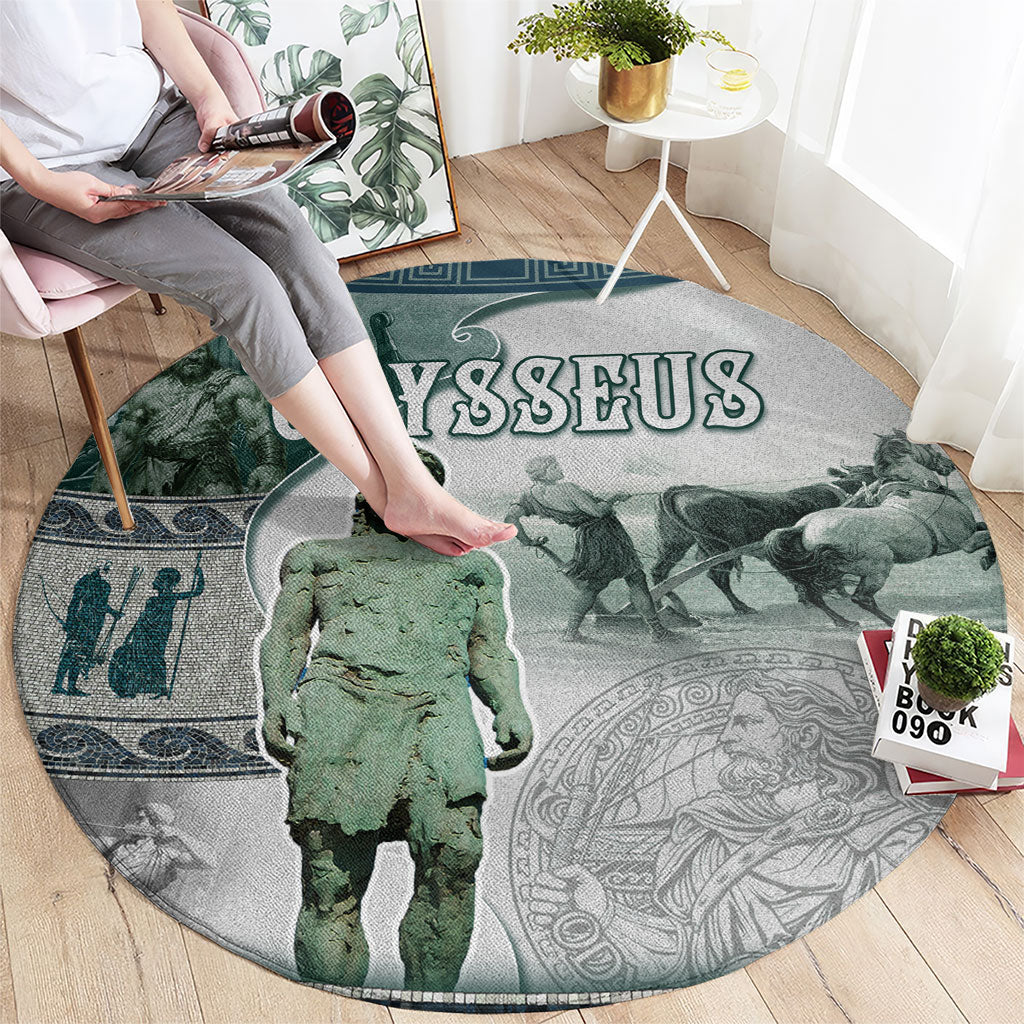 Odysseus King Of Ithaca Round Carpet Ancient Greek Statue Mosaic Classic Mythology Art