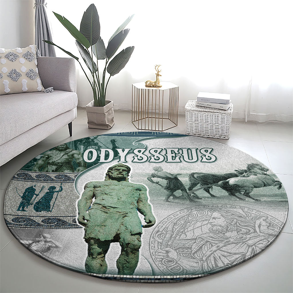Odysseus King Of Ithaca Round Carpet Ancient Greek Statue Mosaic Classic Mythology Art