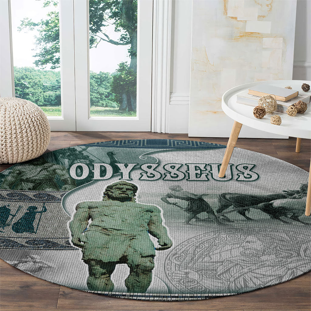Odysseus King Of Ithaca Round Carpet Ancient Greek Statue Mosaic Classic Mythology Art
