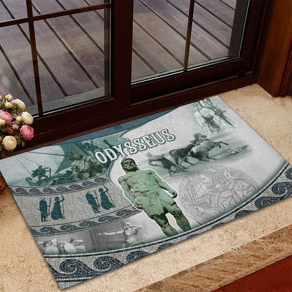 Odysseus King Of Ithaca Rubber Doormat Ancient Greek Statue Mosaic Classic Mythology Art