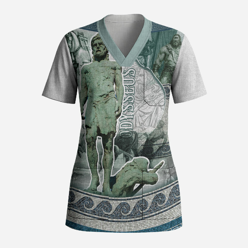 Odysseus King Of Ithaca Scrub Top Ancient Greek Statue Mosaic Classic Mythology Art
