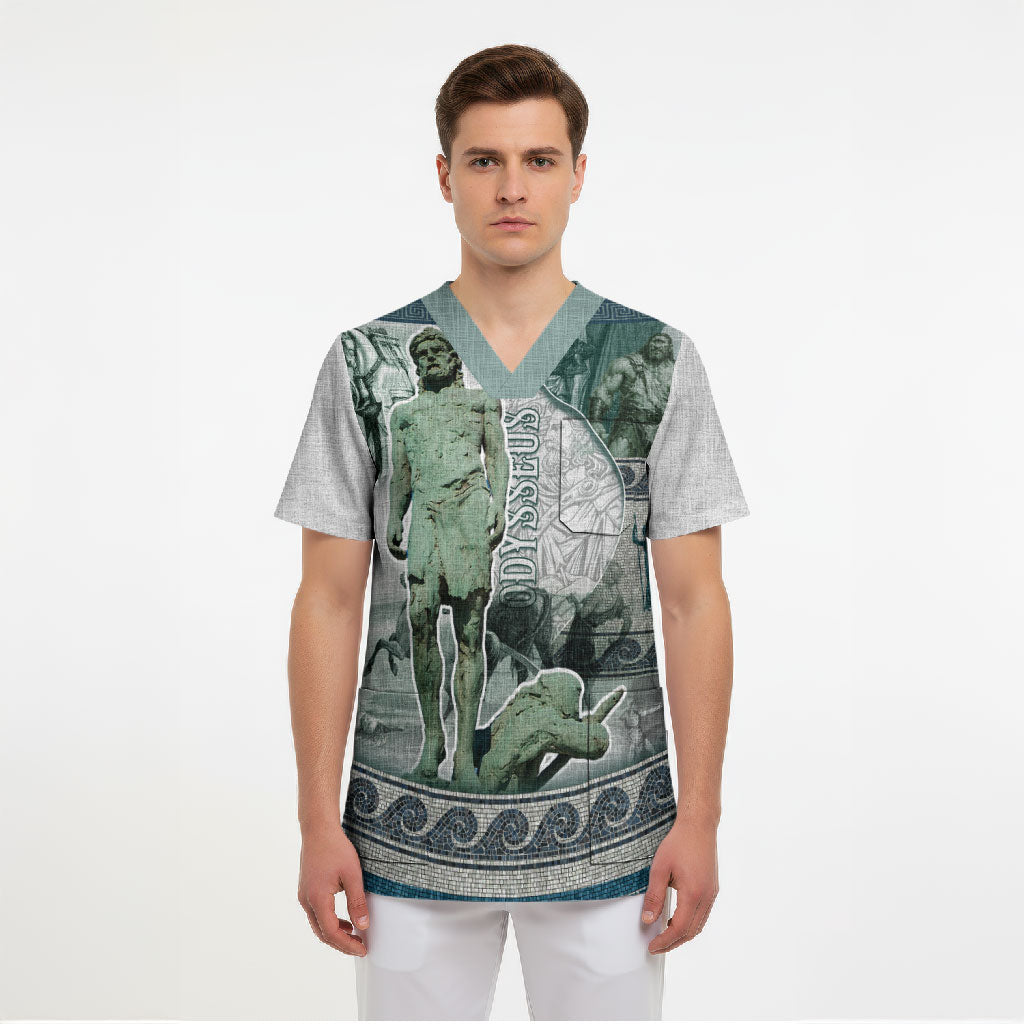 Odysseus King Of Ithaca Scrub Top Ancient Greek Statue Mosaic Classic Mythology Art