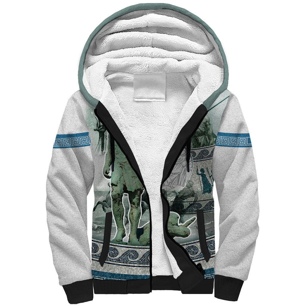 Odysseus King Of Ithaca Sherpa Hoodie Ancient Greek Statue Mosaic Classic Mythology Art
