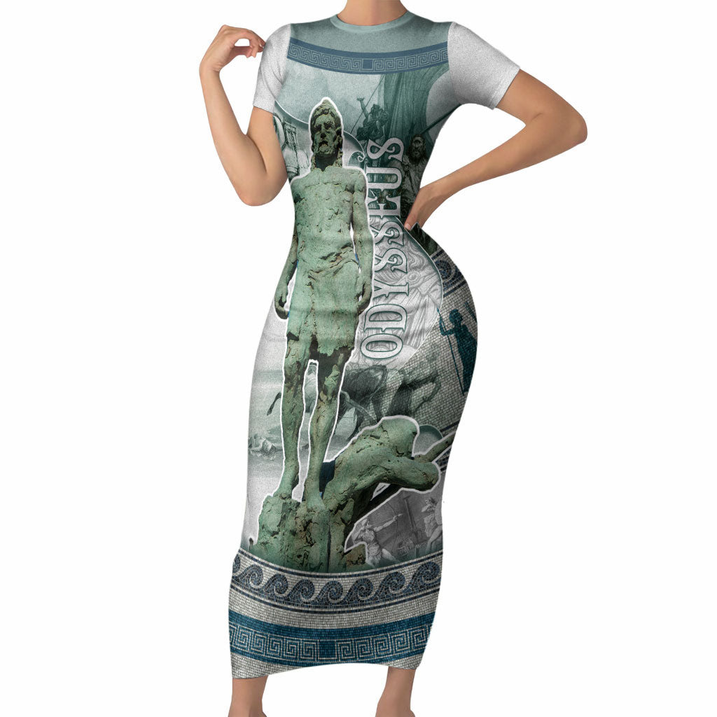Odysseus King Of Ithaca Short Sleeve Bodycon Dress Ancient Greek Statue Mosaic Classic Mythology Art