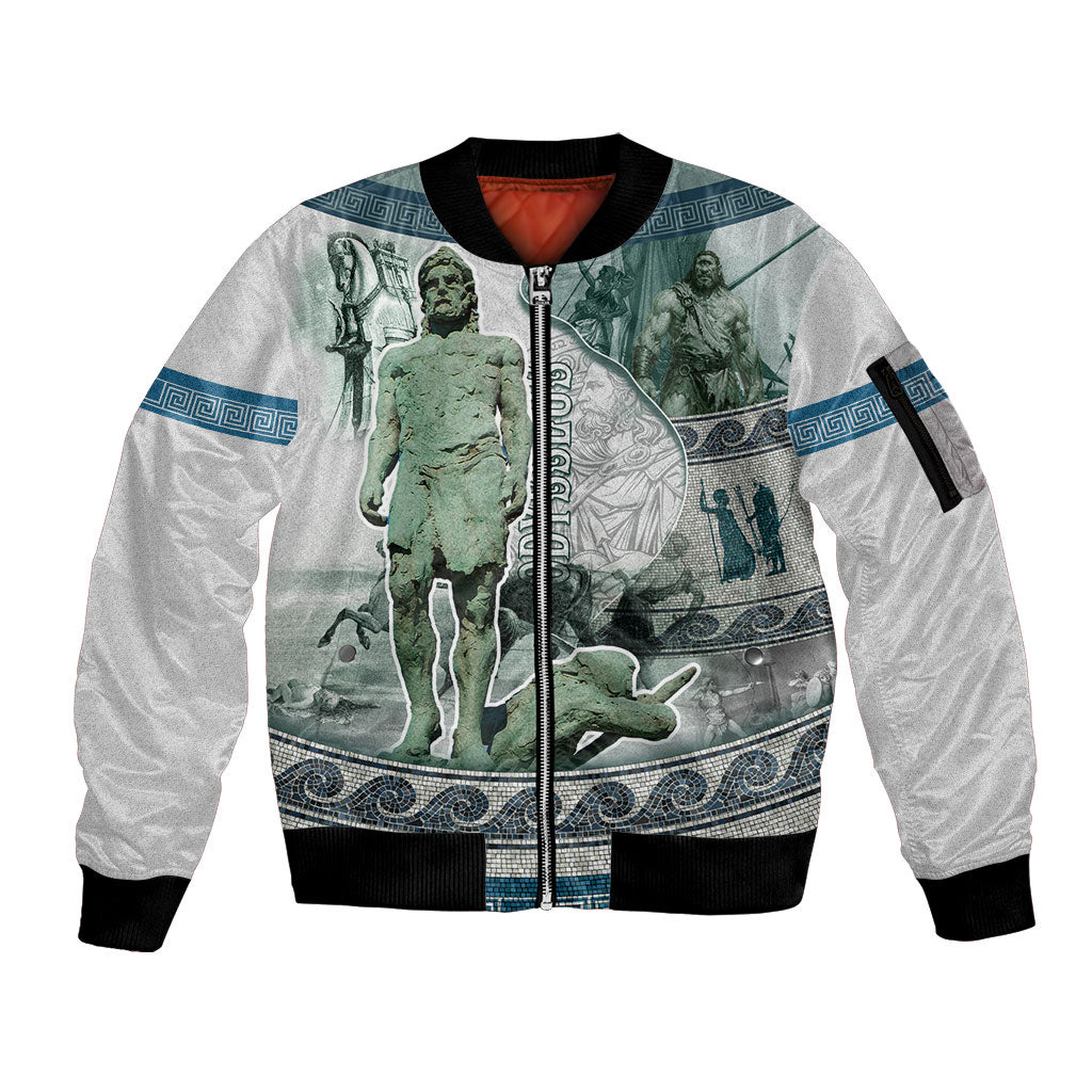 Odysseus King Of Ithaca Sleeve Zip Bomber Jacket Ancient Greek Statue Mosaic Classic Mythology Art