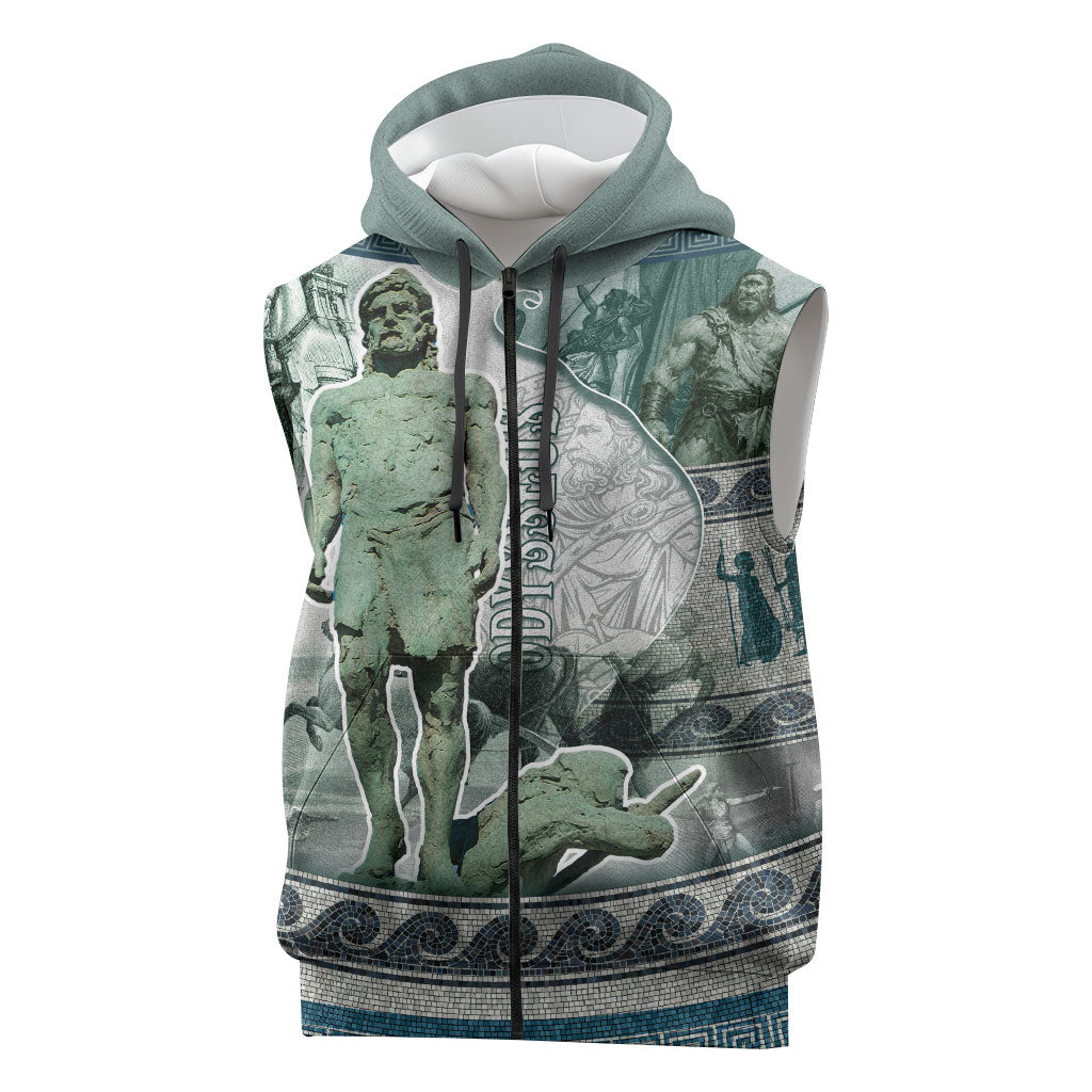 Odysseus King Of Ithaca Sleeveless Zip Hoodie Ancient Greek Statue Mosaic Classic Mythology Art