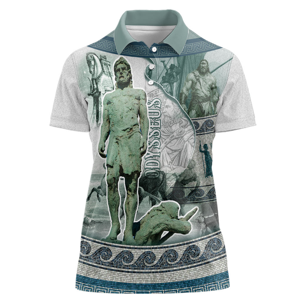 Odysseus King Of Ithaca Women Polo Shirt Ancient Greek Statue Mosaic Classic Mythology Art
