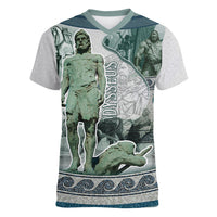 Odysseus King Of Ithaca Women V-Neck T-Shirt Ancient Greek Statue Mosaic Classic Mythology Art