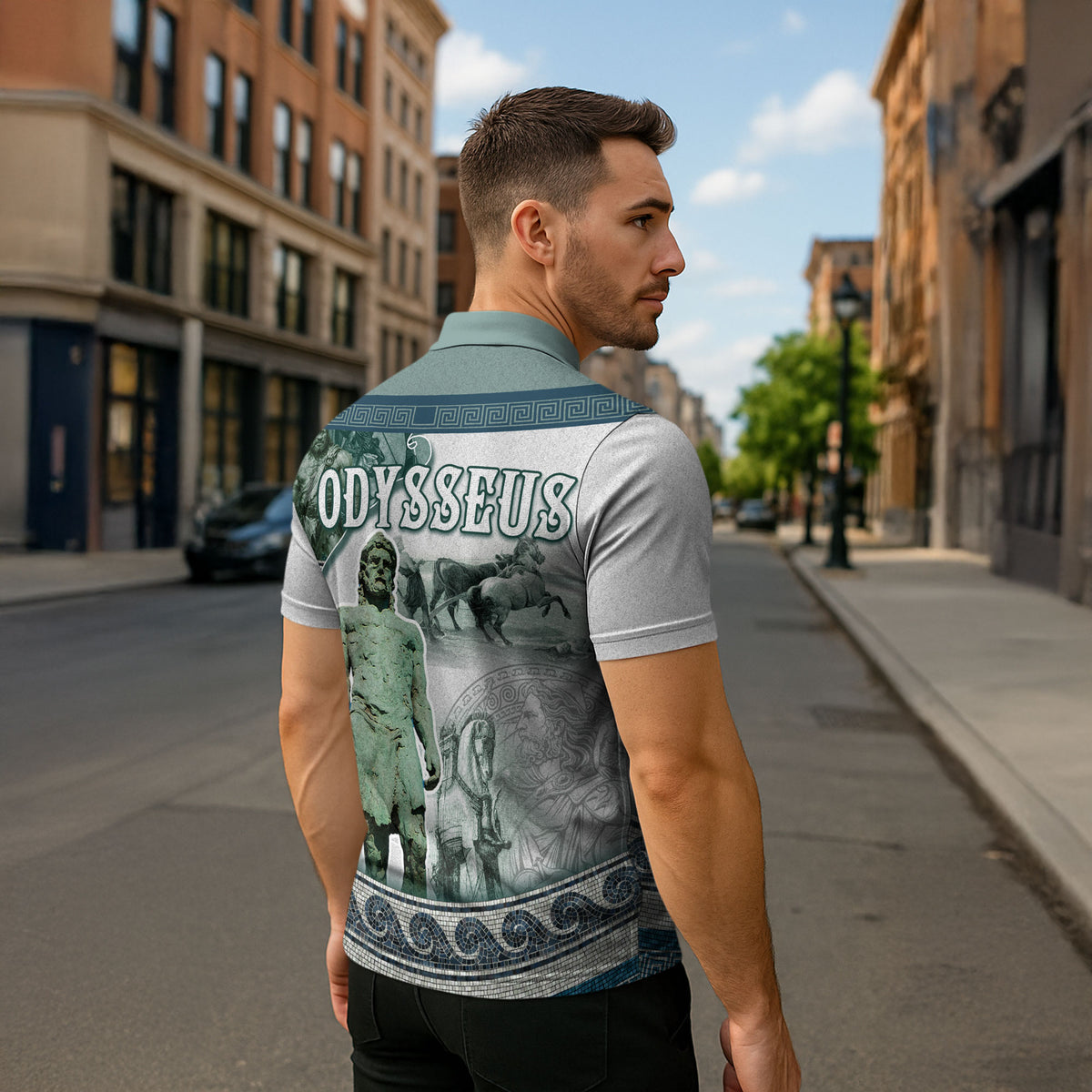Odysseus King Of Ithaca Zipper Polo Shirt Ancient Greek Statue Mosaic Classic Mythology Art