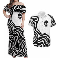 Skull Couples Matching Off Shoulder Maxi Dress and Hawaiian Shirt Born To Die - Wonder Print Shop