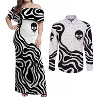 Skull Couples Matching Off Shoulder Maxi Dress and Long Sleeve Button Shirts Born To Die - Wonder Print Shop