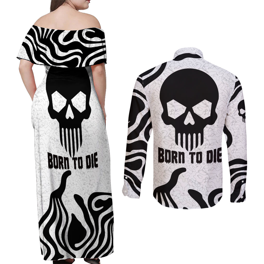 Skull Couples Matching Off Shoulder Maxi Dress and Long Sleeve Button Shirts Born To Die - Wonder Print Shop