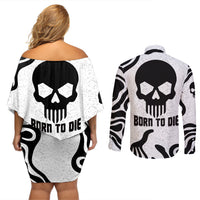 Skull Couples Matching Off Shoulder Short Dress and Long Sleeve Button Shirts Born To Die - Wonder Print Shop