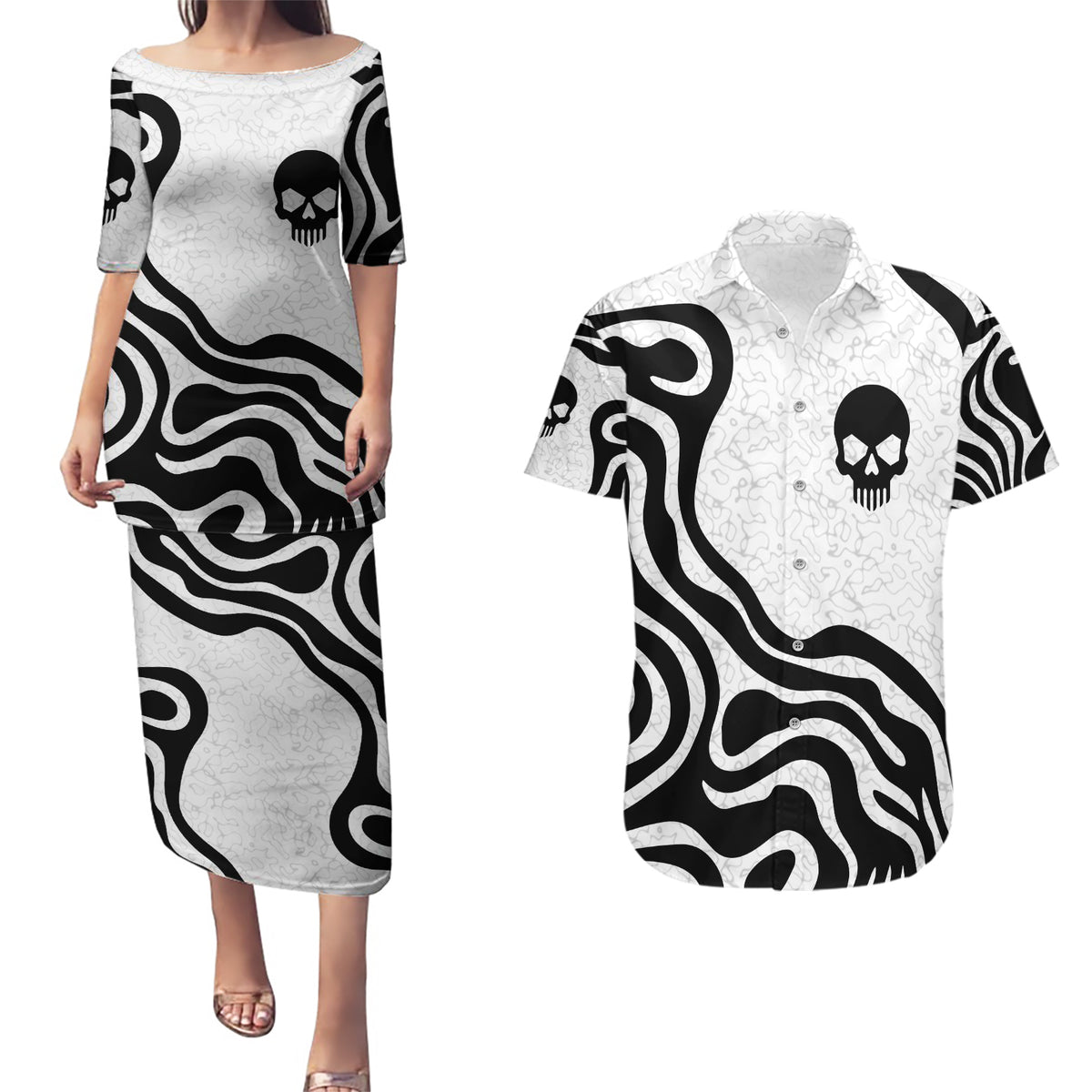 Skull Couples Matching Puletasi Dress and Hawaiian Shirt Born To Die - Wonder Print Shop