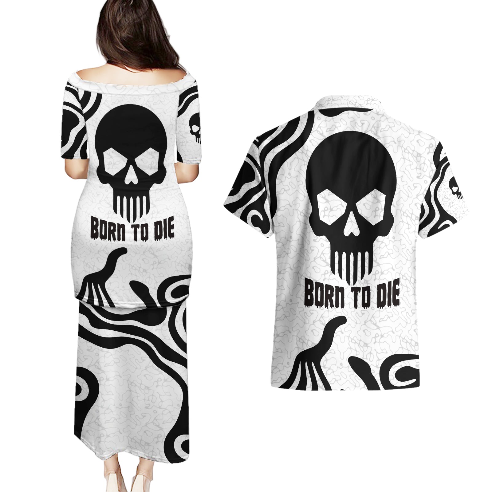 Skull Couples Matching Puletasi Dress and Hawaiian Shirt Born To Die - Wonder Print Shop