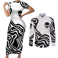Skull Couples Matching Short Sleeve Bodycon Dress and Long Sleeve Button Shirts Born To Die - Wonder Print Shop