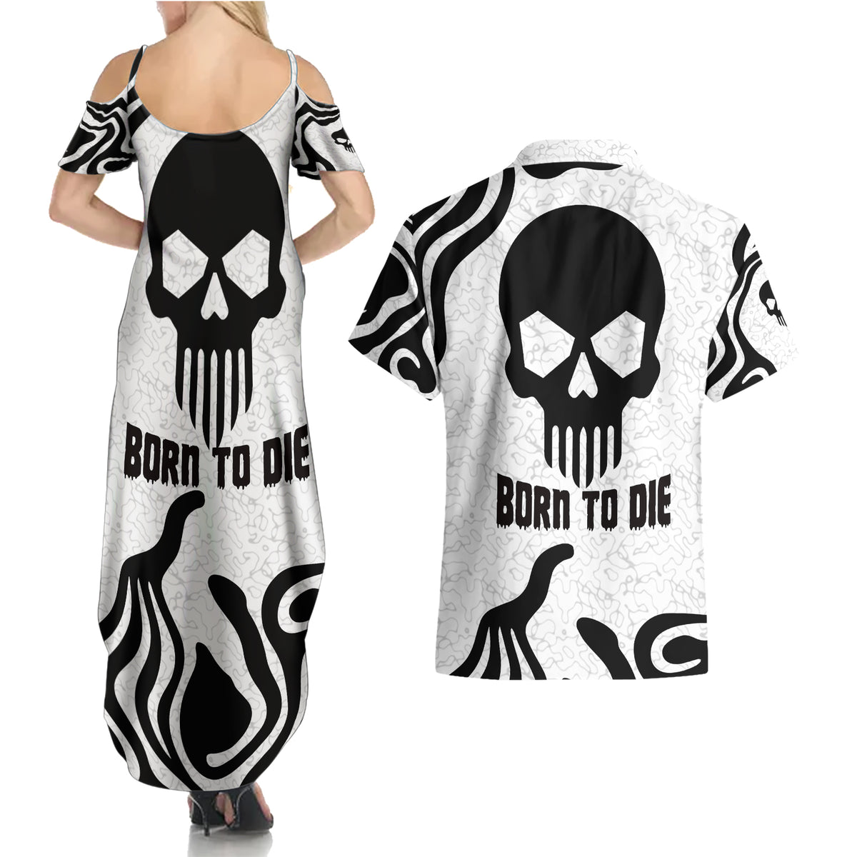 Skull Couples Matching Summer Maxi Dress and Hawaiian Shirt Born To Die - Wonder Print Shop