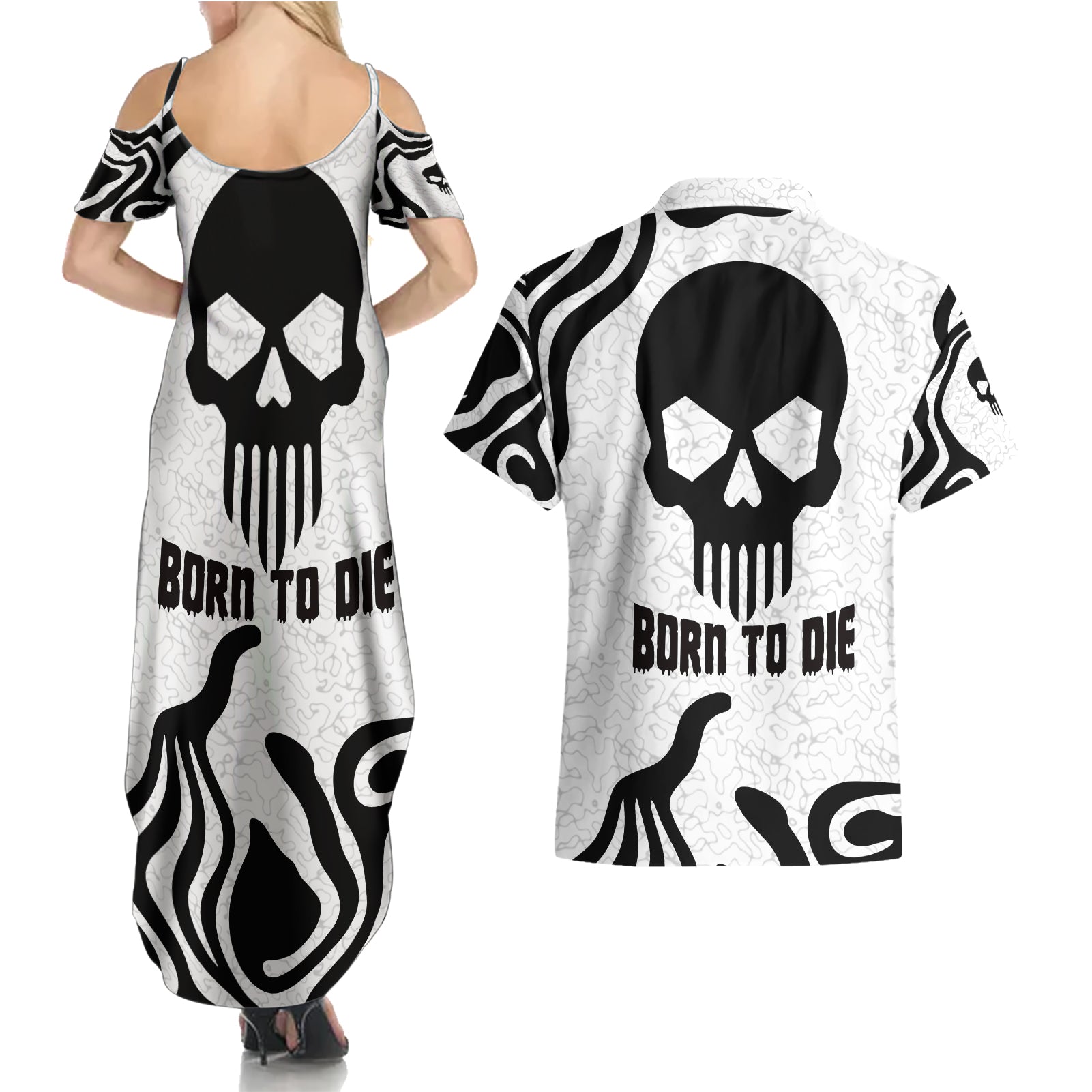 Skull Couples Matching Summer Maxi Dress and Hawaiian Shirt Born To Die - Wonder Print Shop