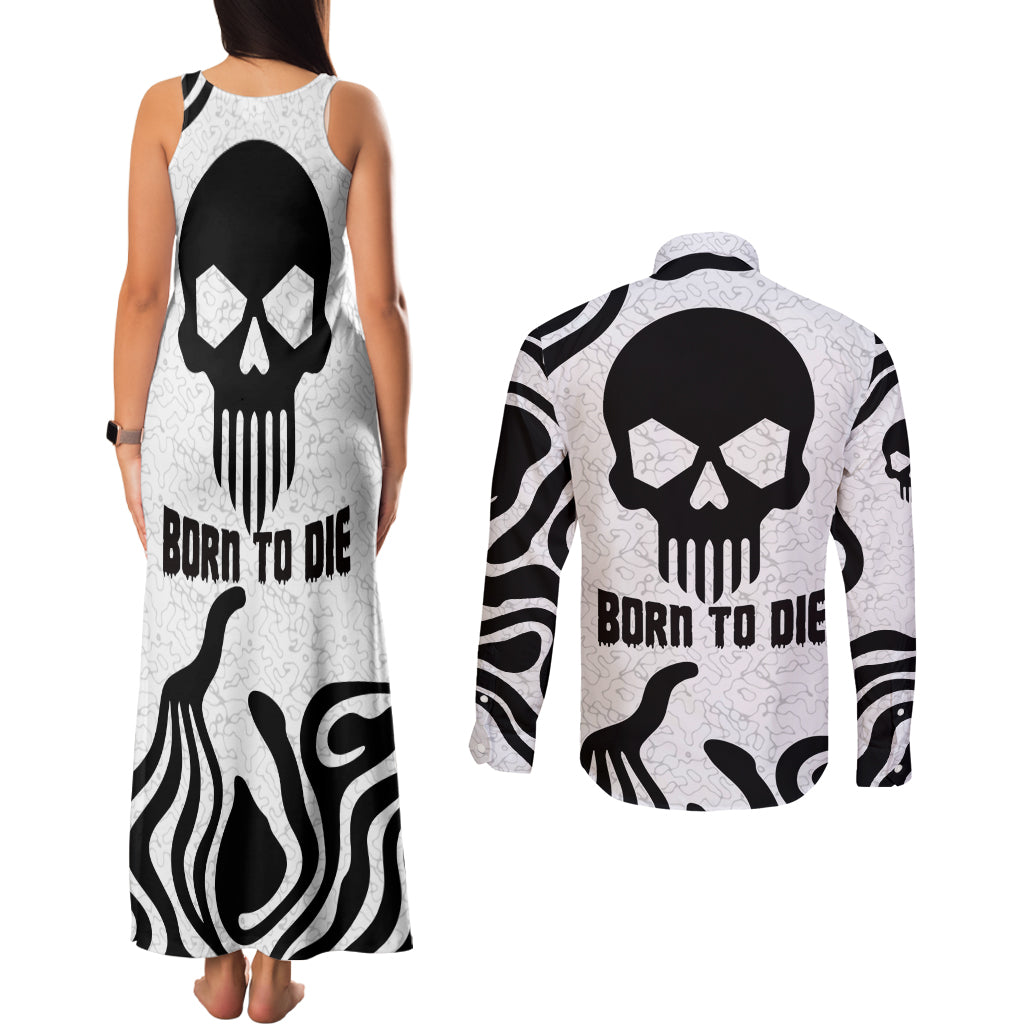 Skull Couples Matching Tank Maxi Dress and Long Sleeve Button Shirts Born To Die - Wonder Print Shop
