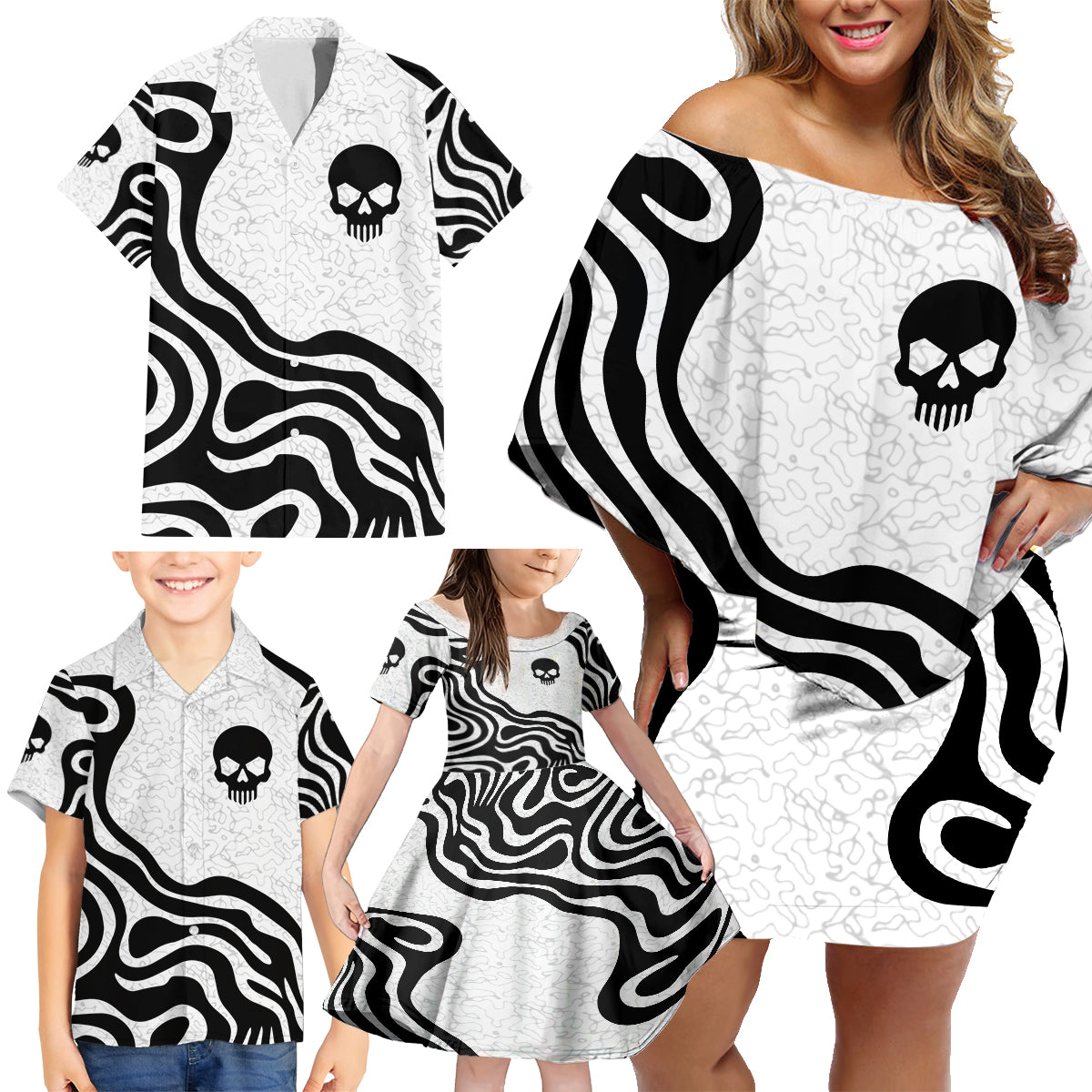 Skull Family Matching Off Shoulder Short Dress and Hawaiian Shirt Born To Die - Wonder Print Shop