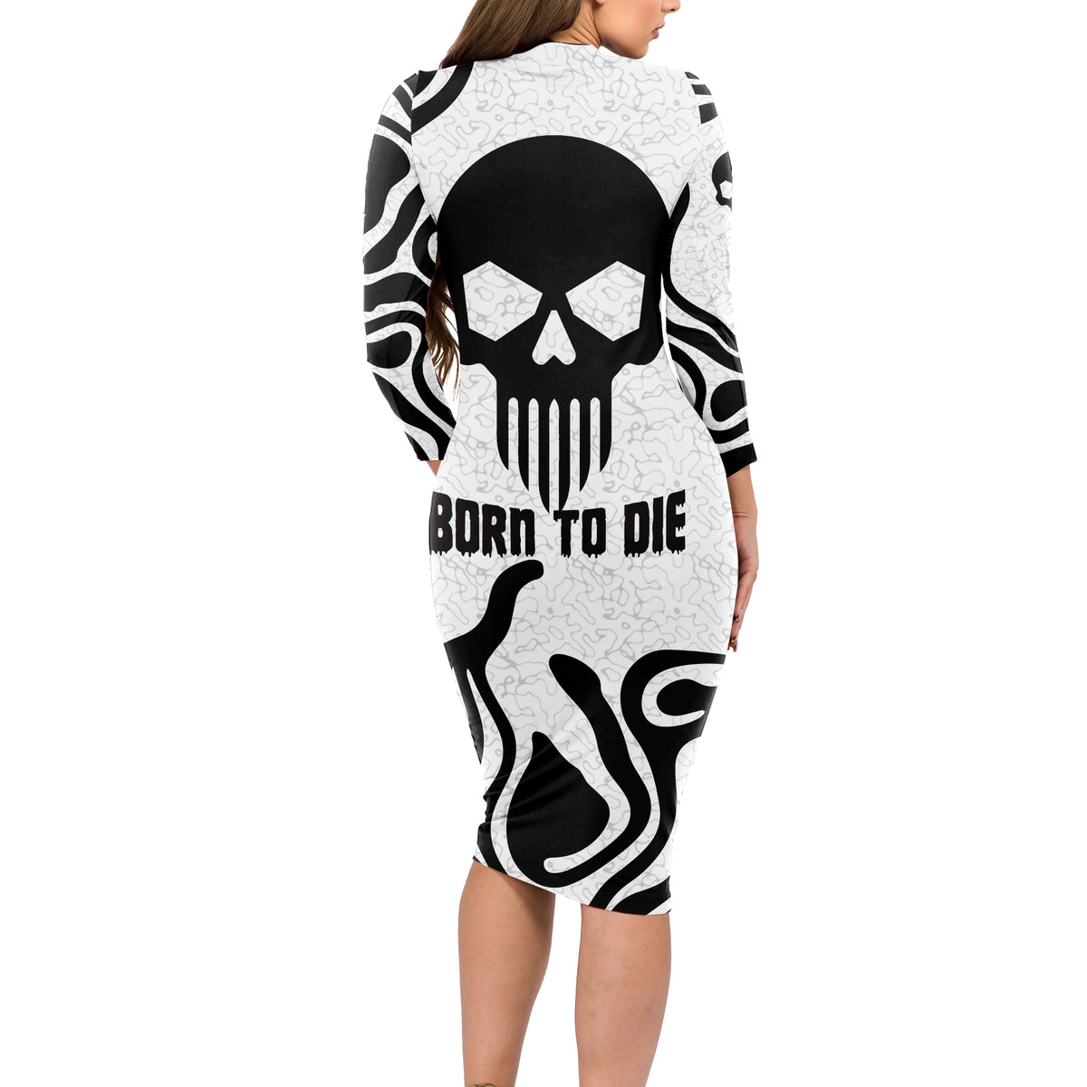 Skull Long Sleeve Bodycon Dress Born To Die - Wonder Print Shop