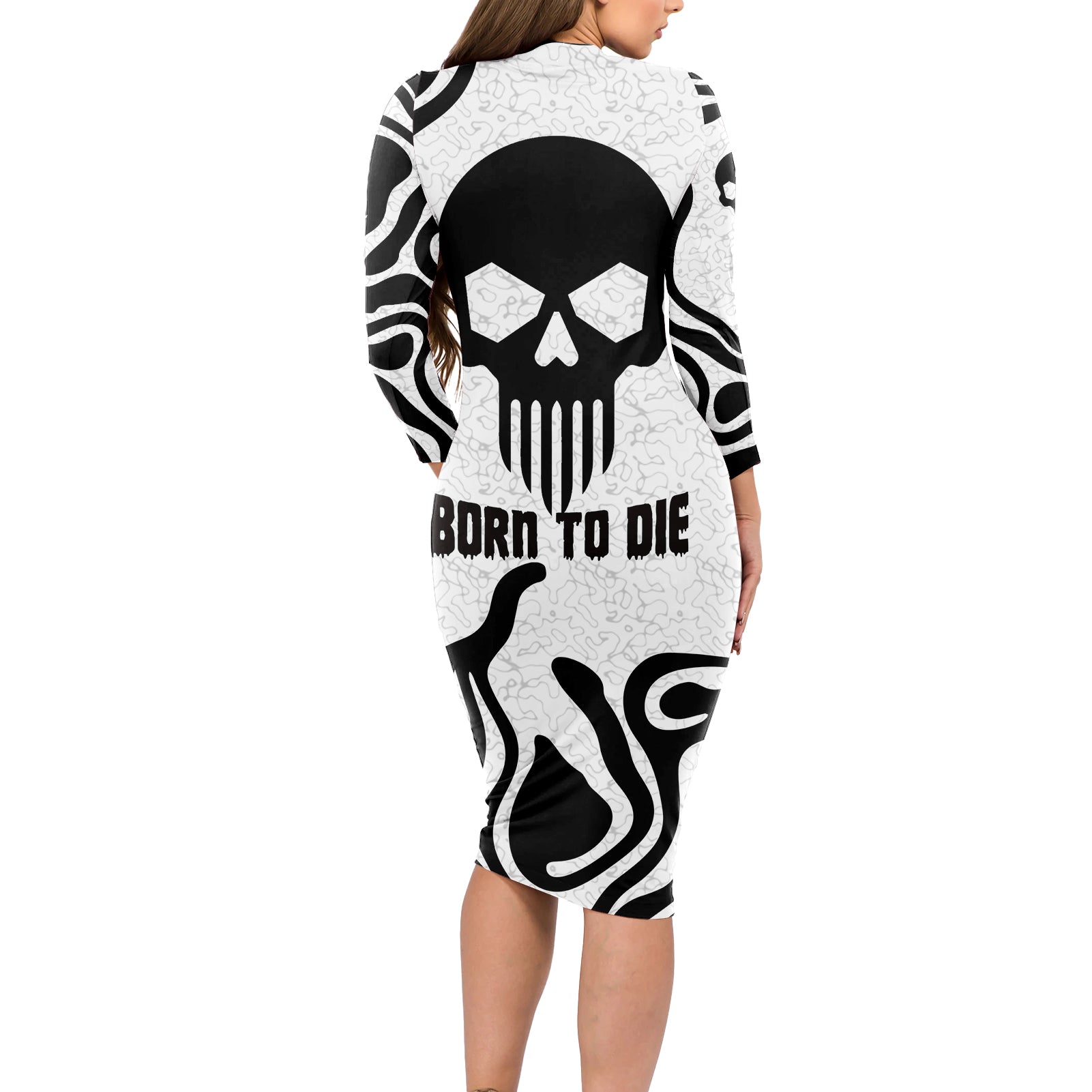 Skull Long Sleeve Bodycon Dress Born To Die - Wonder Print Shop