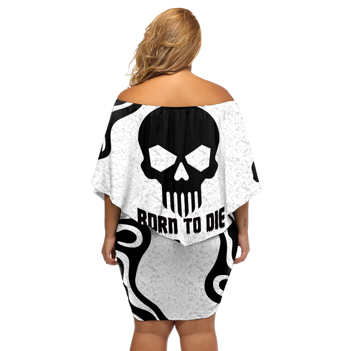 Skull Off Shoulder Short Dress Born To Die - Wonder Print Shop