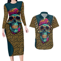 Skull Gang Couples Matching Long Sleeve Bodycon Dress and Hawaiian Shirt Sic Transit Gloria Mundi - Wonder Print Shop
